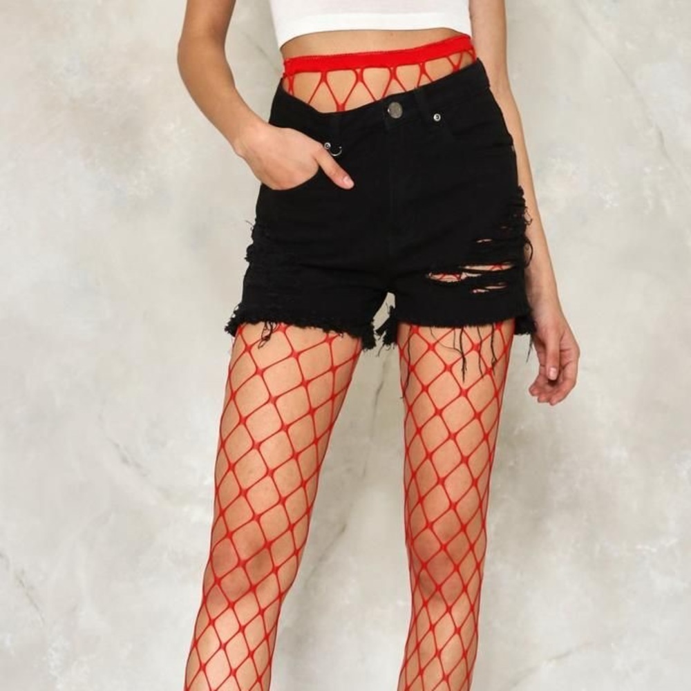 ❤️ ❣️red fence net pantyhose ♥️❣️